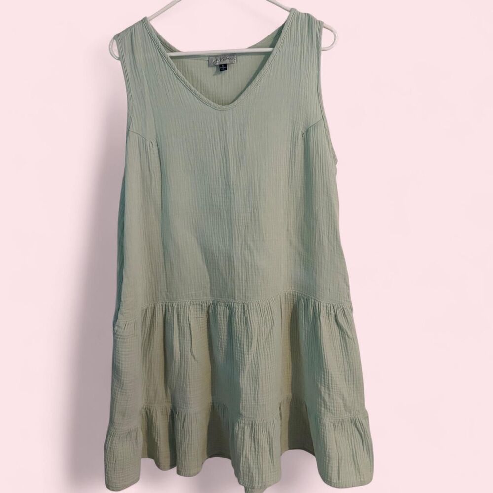 J. Valdi Sage Mint Green Cotton Gauze Tiered Dress Cover Up Size XL